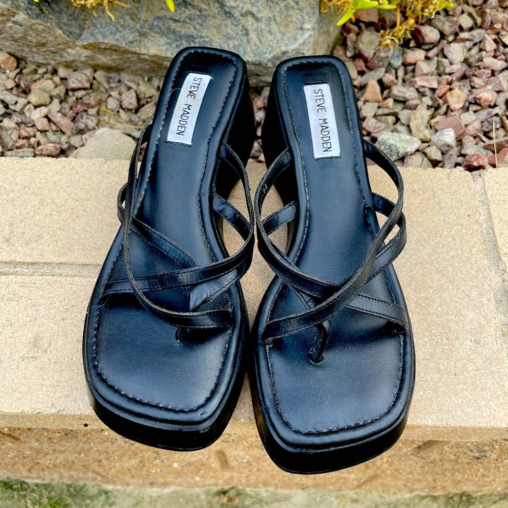 Vintage Steve Madden 90s style strap wedge heel sandal